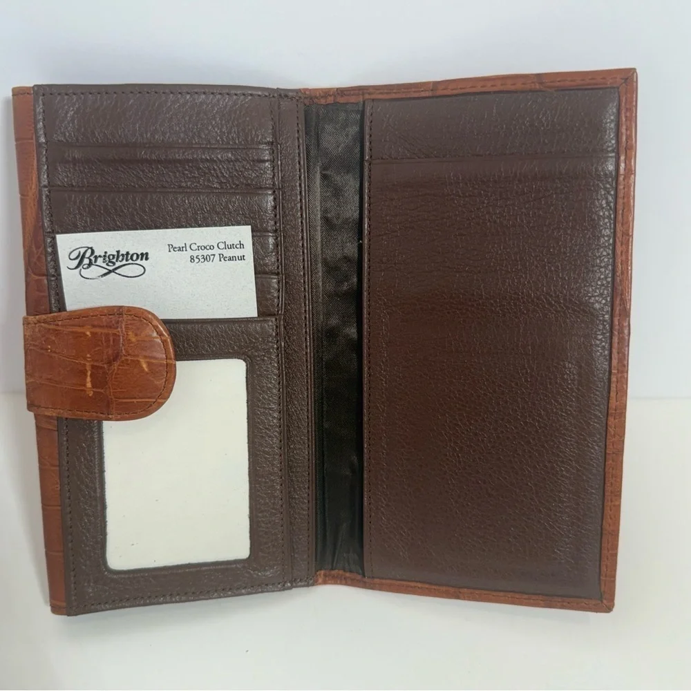 BRIGHTON  WALLET Brown Leather Large Organizer Clutch Silver Brown Classic